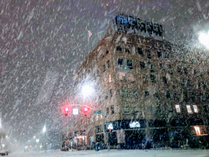 Bellingham_Washington_Downtown_-_SnowMageddon_2019 Photo of the Bellingham Herald building during a blizzard